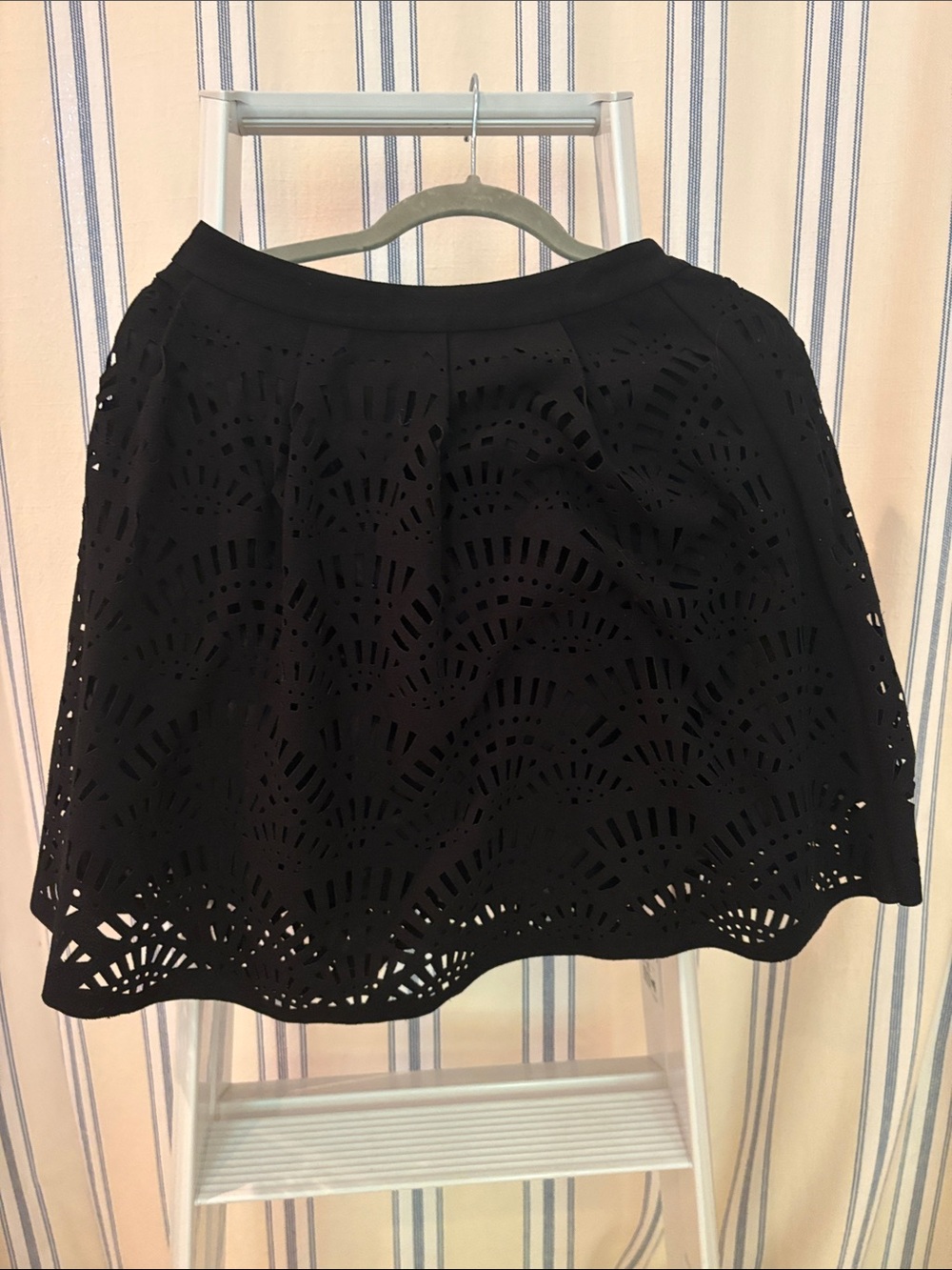 Reiss Black Laser-Cut A-Line Skirt
